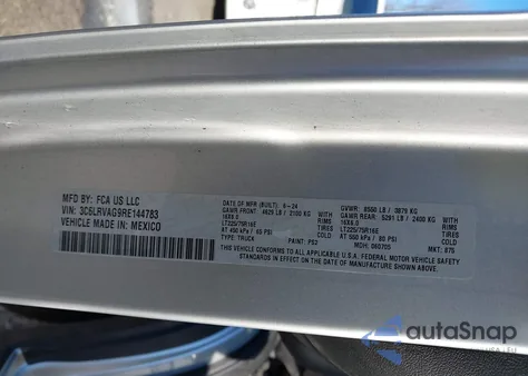 2024 Ram Promaster 1500 Low Roof 136 Wb W/Pass Seat from USA, damaged, VIN 3C6LRVAG9RE144783